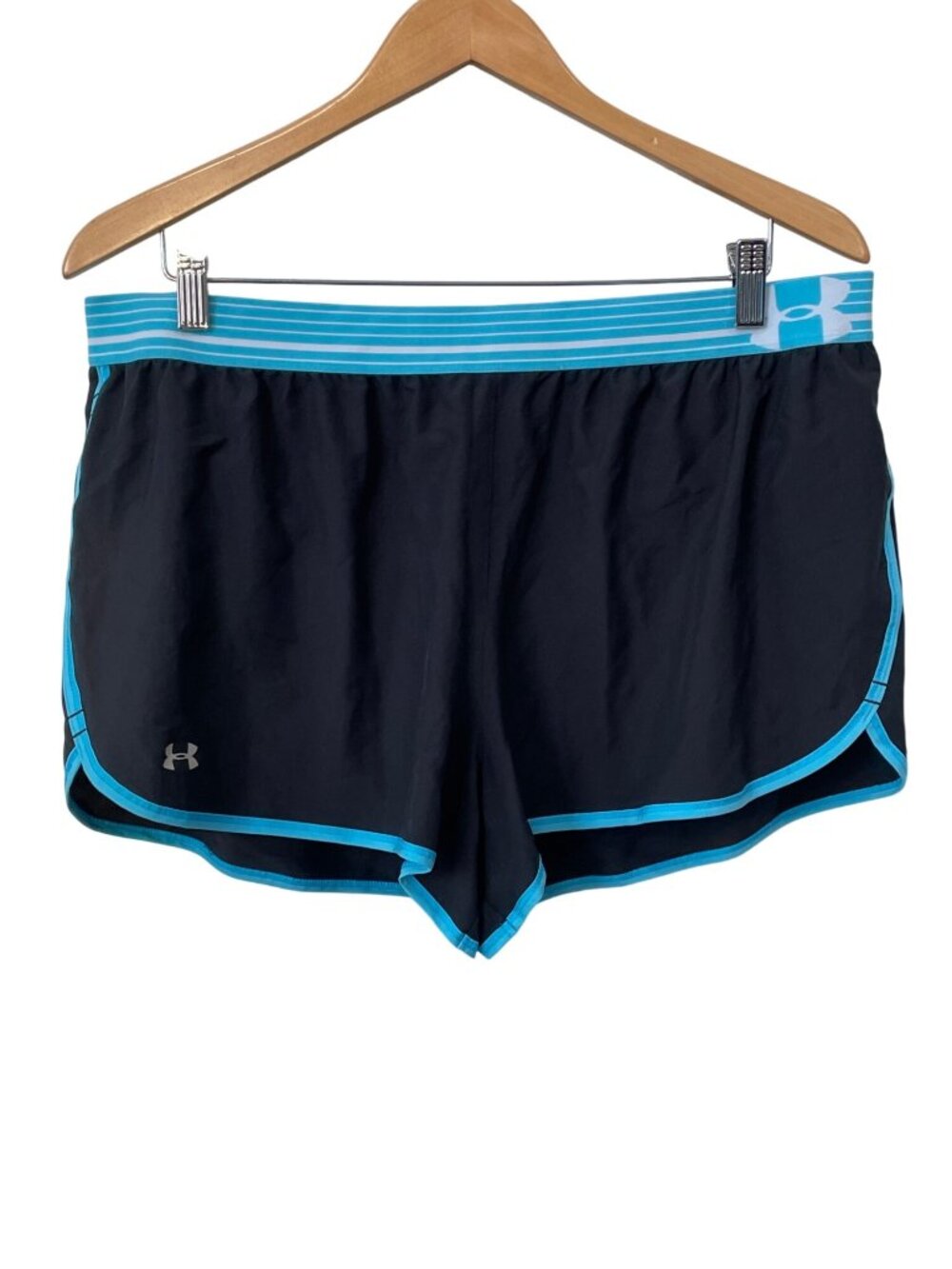 Under Armour Perfect Pace Running Short XL HeatGear Black Blue Sporty Athleisure